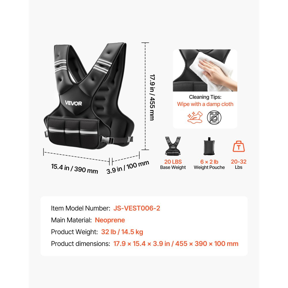 VEVOR Adjustable Weighted Vest, 20-32 lbs Comfortable X-Shape Body Weight Vest Set with 6 Weight Packs and Reflective Stripe, for Men Women, Workout Equipment for Strength Training Running Jogging
