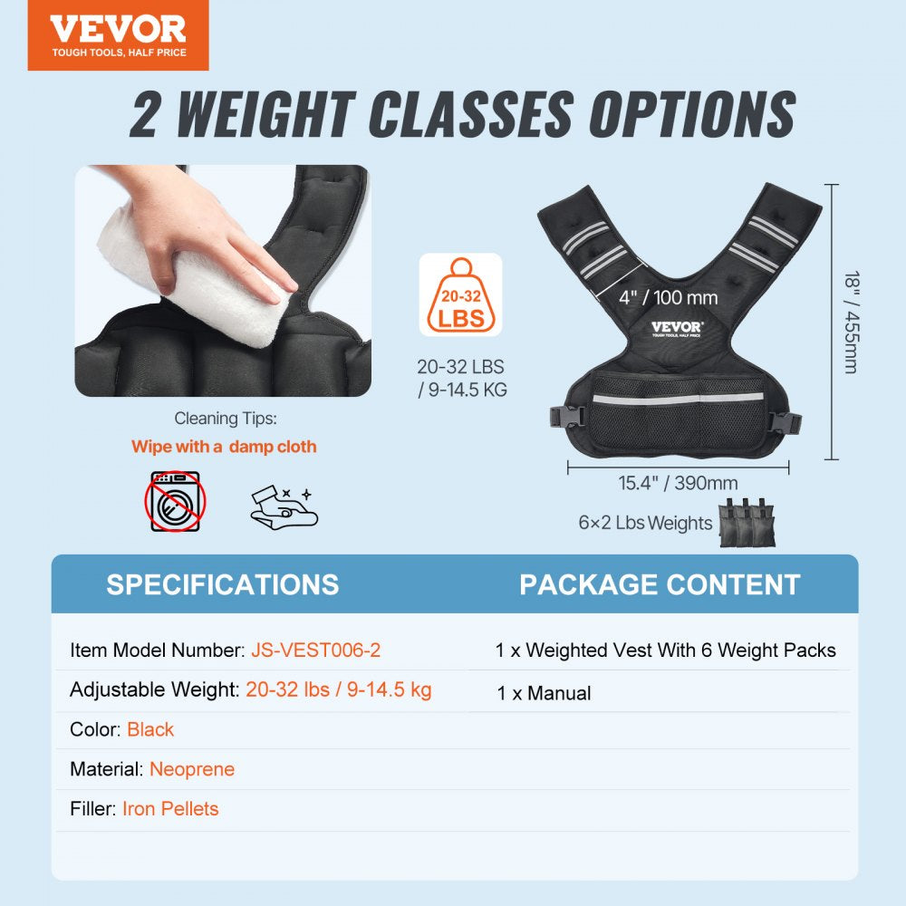 VEVOR Adjustable Weighted Vest, 20-32lb Weight Vest with 6 Ironsand Weights and  Reflective Stripe, Body Weight Vest Exercise Set for Men Women, Workout Equipment for Strength Training Running Jogging