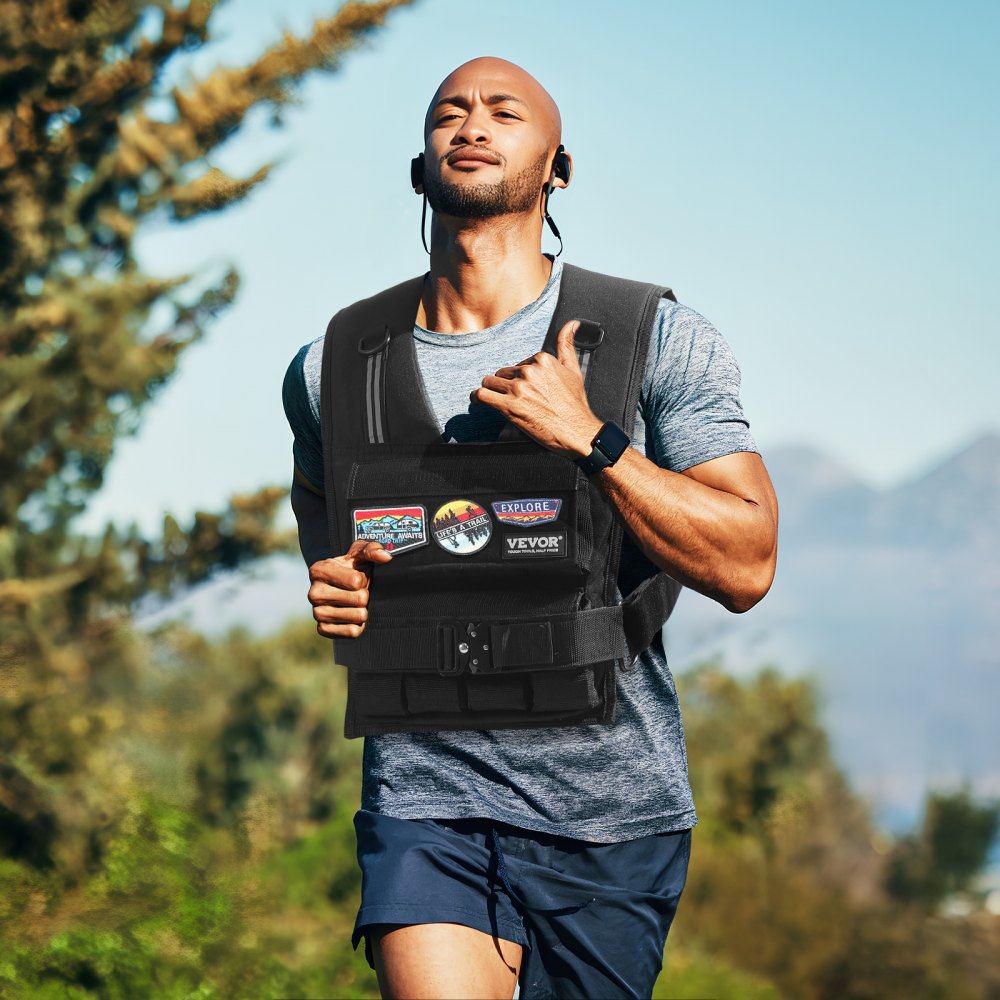 VEVOR Adjustable Weighted Vest, 35lb Weight Vest with Iron Weights, Shoulder Pad, and Reflective Stripe, Body Weight Vest Exercise Set for Men Women, Workout Equipment for Strength Training Running