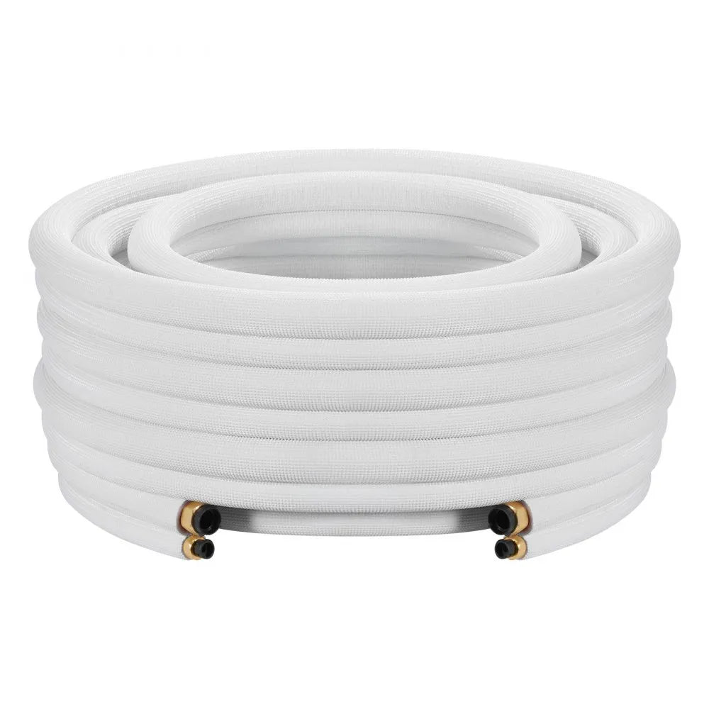 VEVOR 50ft Mini Split Line Set, 1/4” & 1/2” OD AC Copper Tubing Pipe, 3/8 White PE Thickened Insulated Coil with Flared Nuts, Strapping Tapes, for Mini Split Air Conditioner HVAC or Heat Pump System