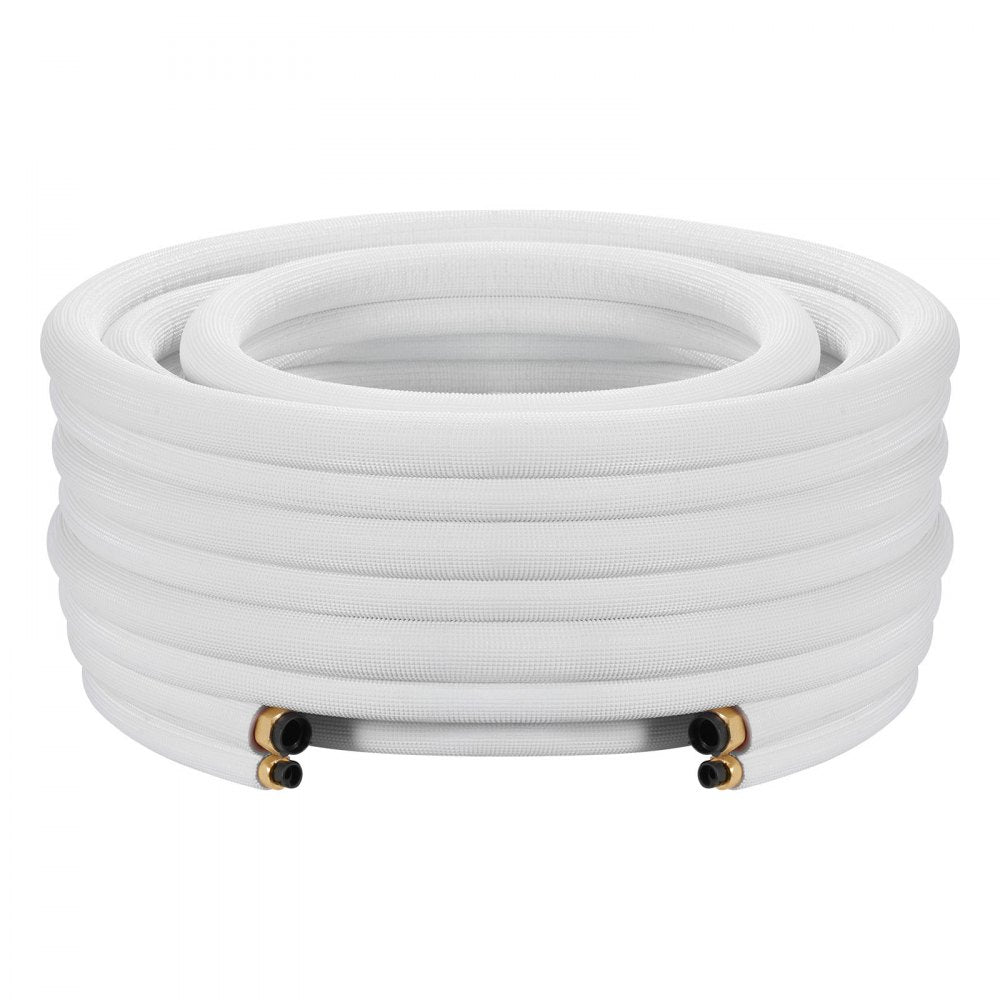 VEVOR 50ft Mini Split Line Set, 1/4” & 3/8” OD AC Copper Tubing Pipe, 3/8 White PE Thickened Insulated Coil with Flared Nuts, Strapping Tapes, for Mini Split Air Conditioner HVAC or Heat Pump System