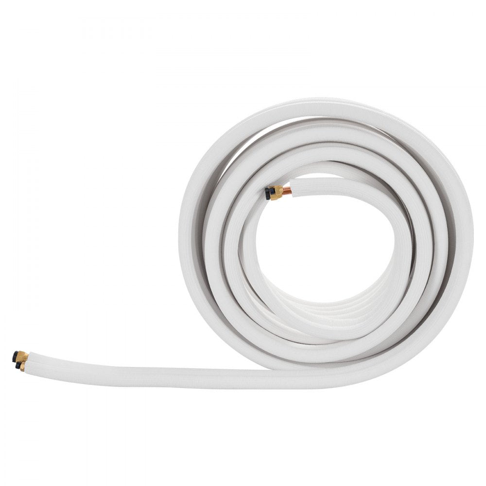VEVOR 50ft Mini Split Line Set, 1/4” & 3/8” OD AC Copper Tubing Pipe, 3/8 White PE Thickened Insulated Coil with Flared Nuts, Strapping Tapes, for Mini Split Air Conditioner HVAC or Heat Pump System