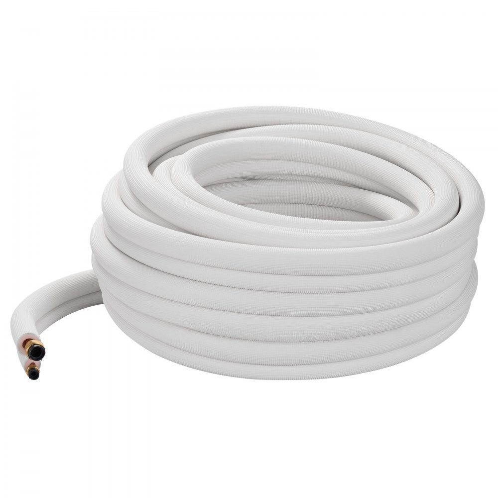 VEVOR 50ft Mini Split Line Set, 1/4” & 3/8” OD AC Copper Tubing Pipe, 3/8 White PE Thickened Insulated Coil with Flared Nuts, Strapping Tapes, for Mini Split Air Conditioner HVAC or Heat Pump System
