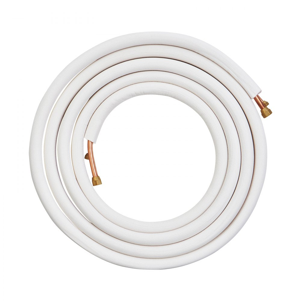 VEVOR 25FT Mini Split Line Set, 1/4" & 1/2" O.D Copper Pipes Tubing and Triple-Layer Insulation, for Mini Split Air Conditioning Refrigerant or Heating Pump Equipment & HVAC with Wrapping Strips.