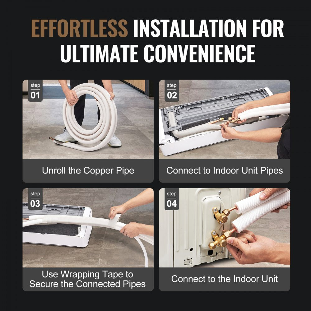 VEVOR 25FT Mini Split Line Set, 3/8" & 5/8" O.D Copper Pipes Tubing and Triple-Layer Insulation, for Mini Split Air Conditioning Refrigerant or Heating Pump Equipment & HVAC with Wrapping Strips.
