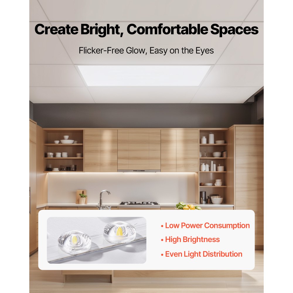VEVOR 2x4 FT LED Flat Panel Light, 7800 LM, Flush Mount LED Drop Ceiling Lighting Fixture with 3 Color Selectable 4000K/5000K/6000K, 30W/40W/50W, 0-10V Dimmable, Ultra Slim for Home Kitchen, 2 Pack