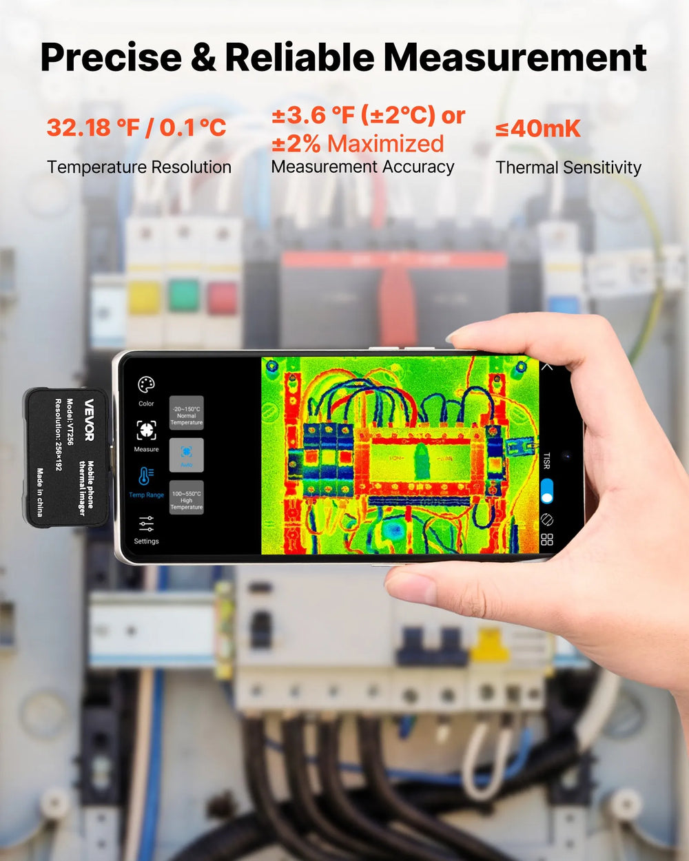 VEVOR Thermal Imaging Camera for Android & iOS, 512 x 384 Super Resolution with Macro Lens, 25HZ Refresh Rate Infrared Thermal Imager for Smartphones Tablets, 256 x 192 IR Resolution, -4°F to 1022°F