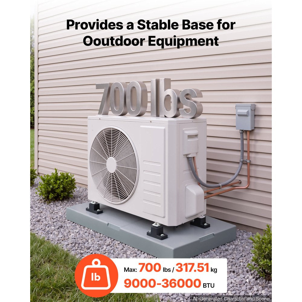 VEVOR Mini Split Pad 38L x 18W x 3H in for 9000-36000 BTU Air Conditioner, AC Condenser Base for Ductless Air Conditioner, Heat Pump, 700 lbs Capacity, Heavy Duty Outdoor AC Unit Base, Rubber Pad,Gray