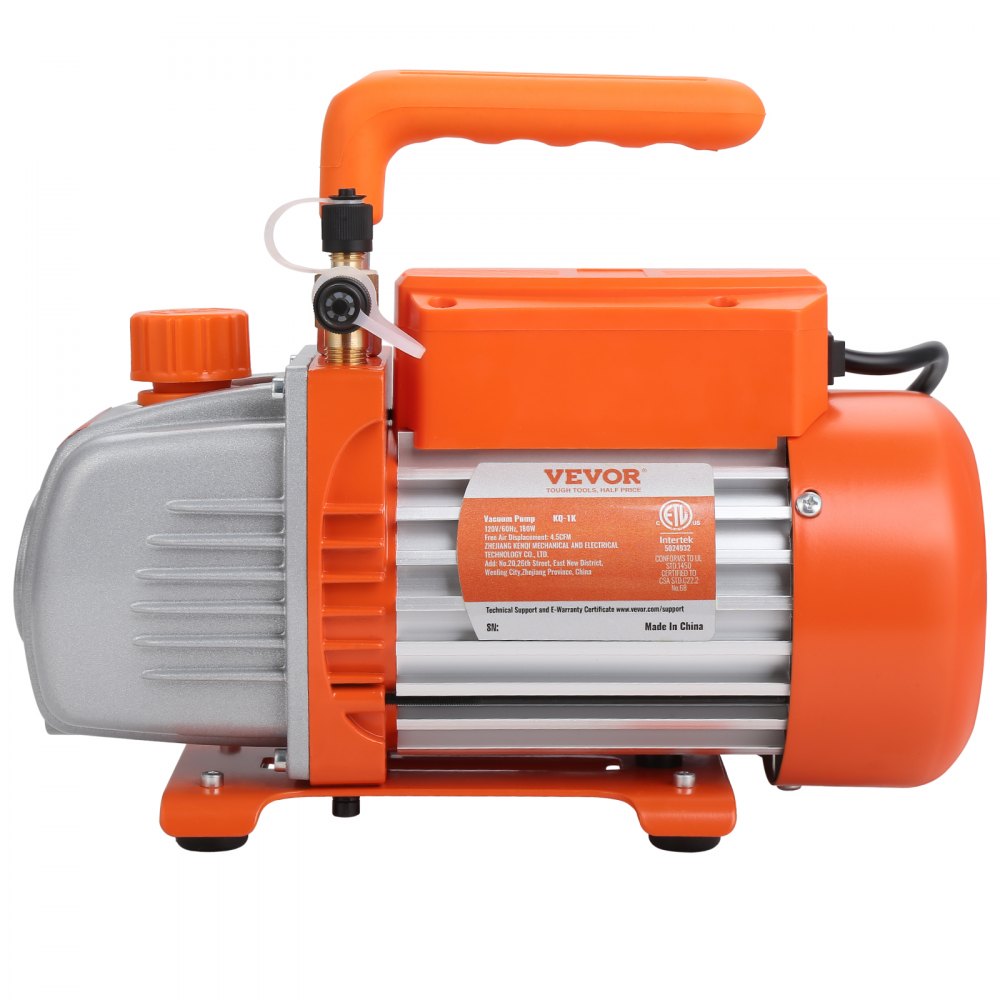 VEVOR 1/4 HP 4.5 CFM AC Vacuum Pump and Gauge Set, Single Stage Rotary Vane HVAC Air Vacuum Pump A/C Refrigerant Kit Manifold Gauge Set, with Three-Color Hose Carry Bag, Applicable to R134a, R410a