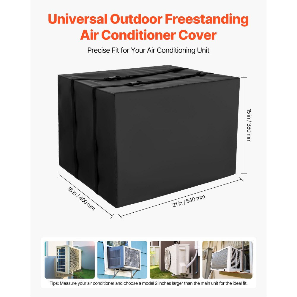 VEVOR Air Conditioner Cover, 20.87 x 15.75 x 14.96 inch Ac Cover for Air Conditioning Unit, Double-Layer, Waterproof Polyester Fabric, Adjustable Shoulder Strap, Universal Size for Outdoor Outside
