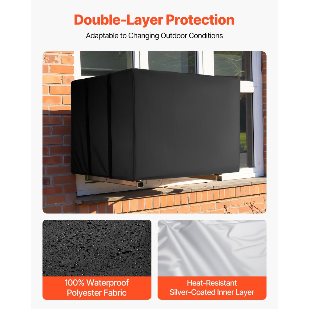 VEVOR Air Conditioner Cover, 20.87 x 15.75 x 14.96 inch Ac Cover for Air Conditioning Unit, Double-Layer, Waterproof Polyester Fabric, Adjustable Shoulder Strap, Universal Size for Outdoor Outside
