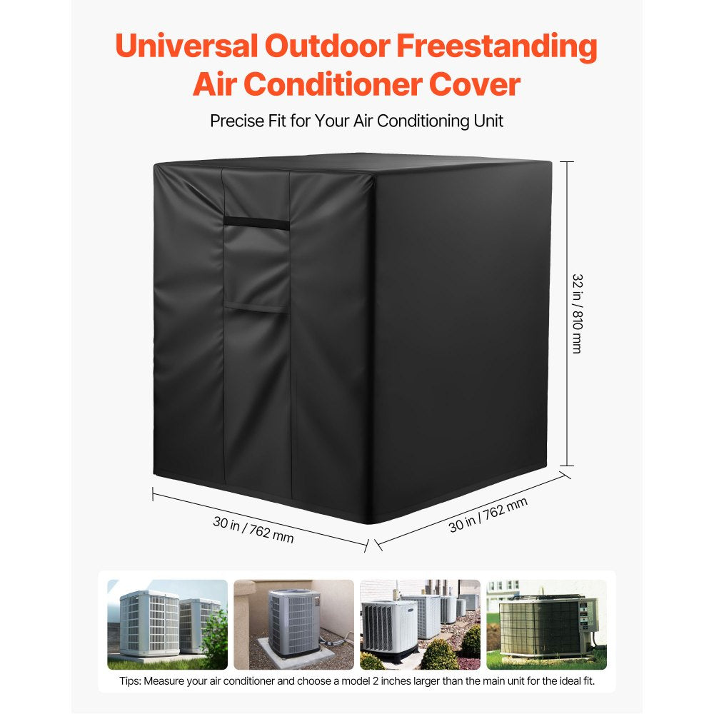 VEVOR Air Conditioner Cover, 30 x 30 x 32 inch Ac Cover for Air Conditioning Unit, Three-Layer, Waterproof Polyester Fabric, Mesh Ventilation, Universal Defender for Outdoor Outside Ac Unit, Black