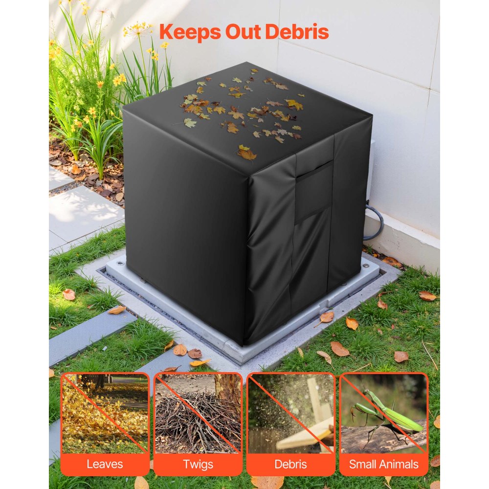 VEVOR Air Conditioner Cover, 32 x 32 x 36 inch Ac Cover for Air Conditioning Unit, Three-Layer, Waterproof Polyester Fabric, Mesh Ventilation, Universal Defender for Outdoor Outside Ac Unit, Black