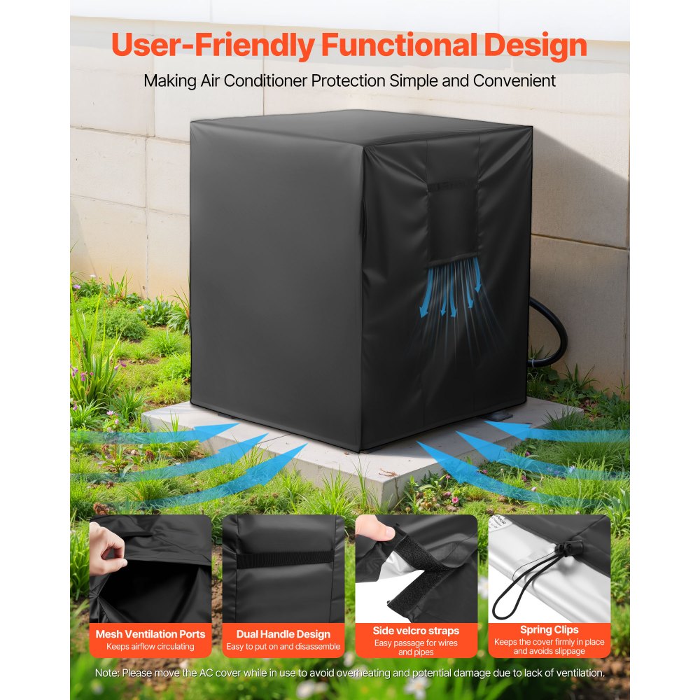 VEVOR Air Conditioner Cover, 32 x 32 x 36 inch Ac Cover for Air Conditioning Unit, Three-Layer, Waterproof Polyester Fabric, Mesh Ventilation, Universal Defender for Outdoor Outside Ac Unit, Black