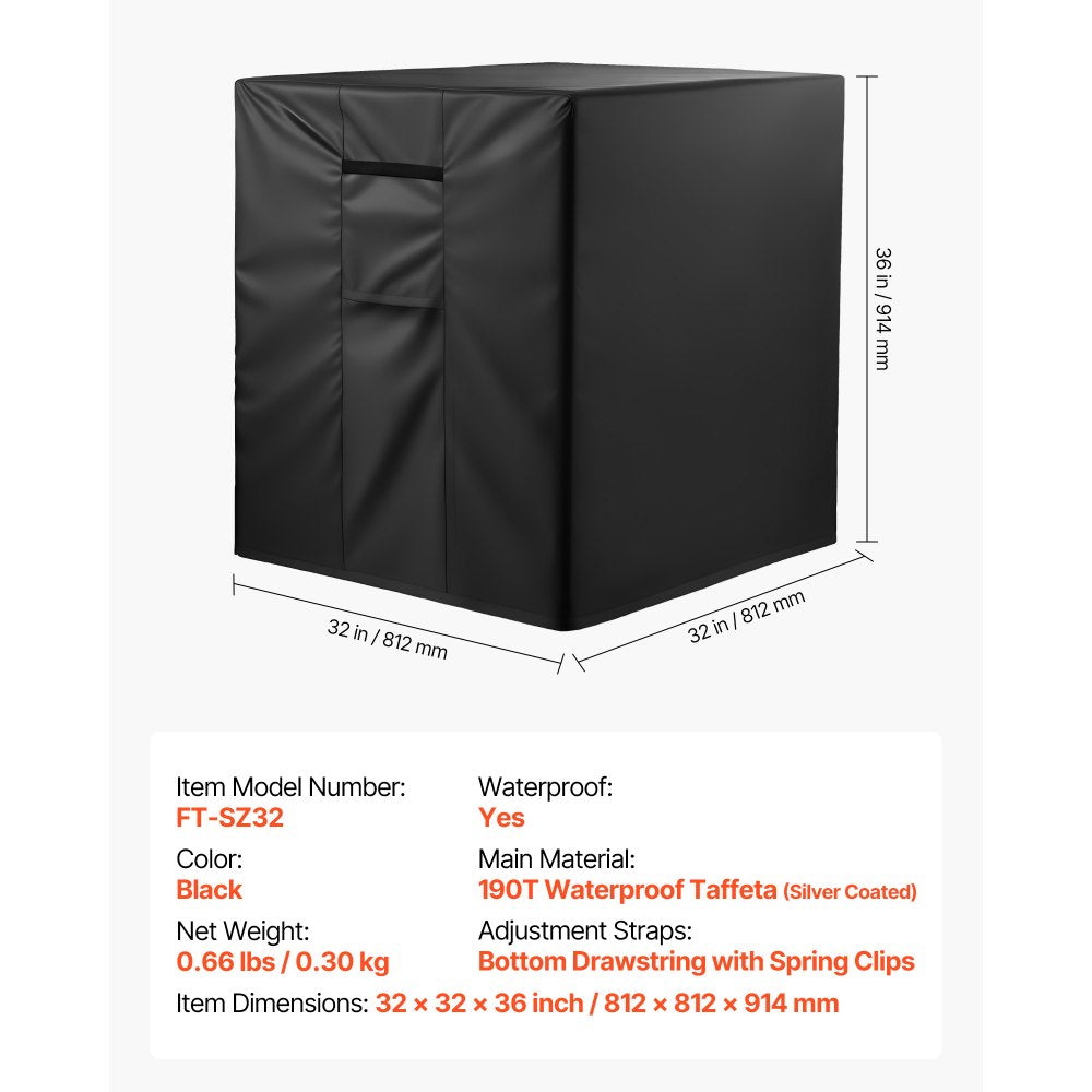 VEVOR Air Conditioner Cover, 32 x 32 x 36 inch Ac Cover for Air Conditioning Unit, Three-Layer, Waterproof Polyester Fabric, Mesh Ventilation, Universal Defender for Outdoor Outside Ac Unit, Black