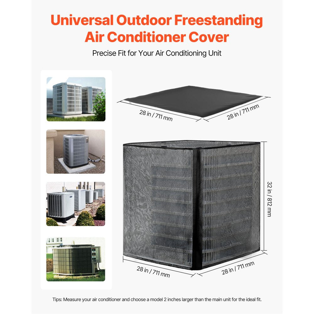 VEVOR Air Conditioner Cover, 28 x 28 x 32 inch Ac Cover for Air Conditioning Unit, Dual-Layer, Detachable Canopy,Waterproof Polyester, Universal HVAC Protector for Outdoor Outside Ac Unit, Black