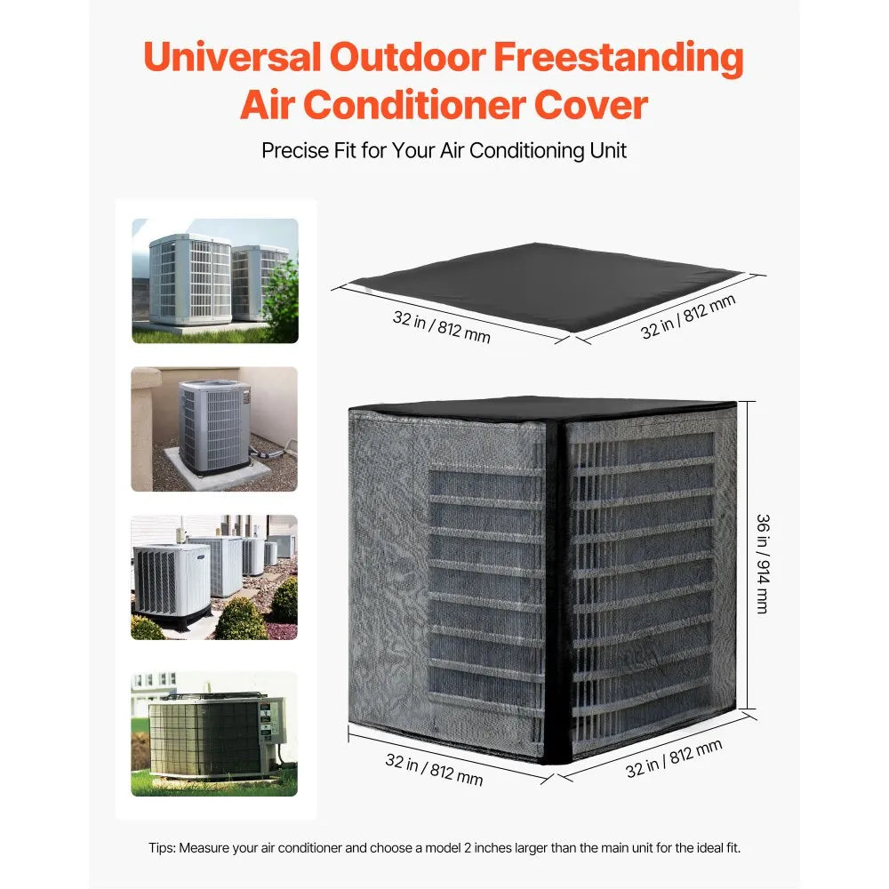 VEVOR Air Conditioner Cover, 32 x 32 x 36 inch Ac Cover for Air Conditioning Unit, Dual-Layer, Detachable Canopy,Waterproof Polyester, Universal HVAC Protector for Outdoor Outside Ac Unit, Black