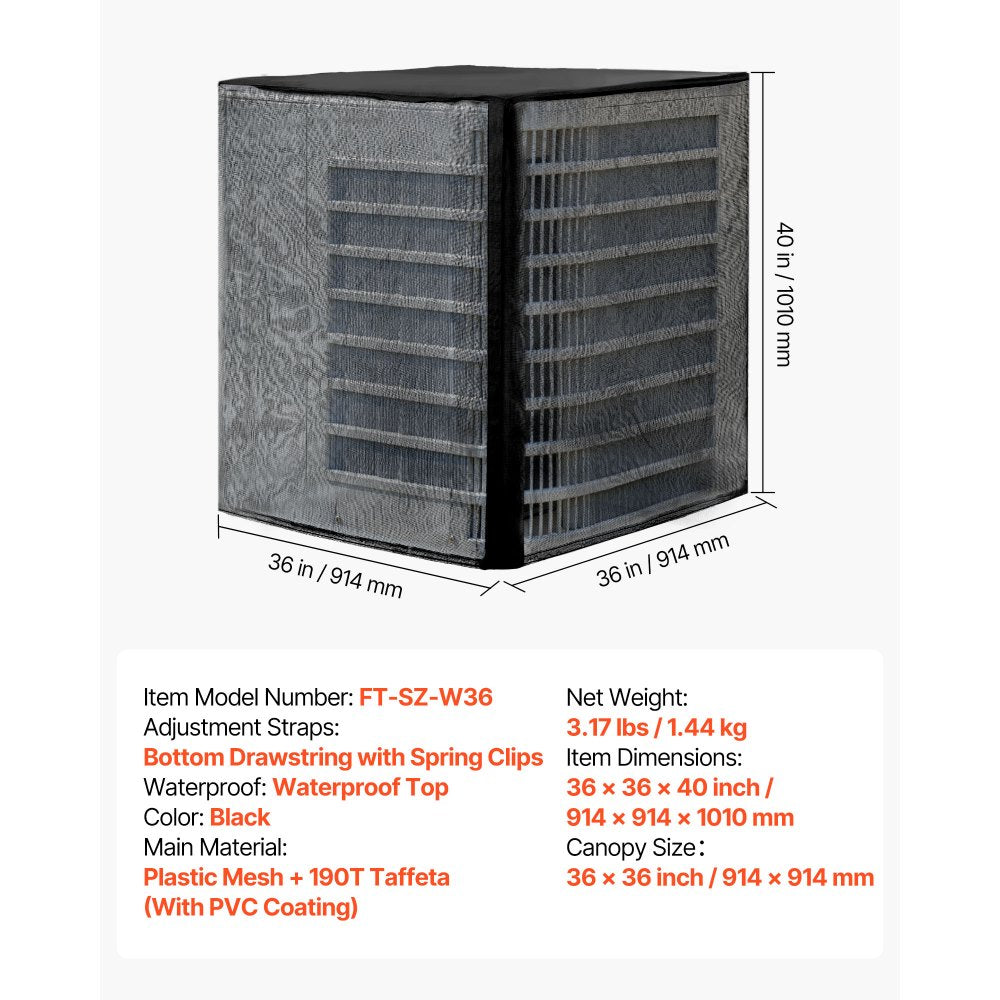 VEVOR Air Conditioner Cover, 36 x 36 x 40 inch Ac Cover for Air Conditioning Unit, Dual-Layer, Detachable Canopy,Waterproof Polyester, Universal HVAC Protector for Outdoor Outside Ac Unit, Black