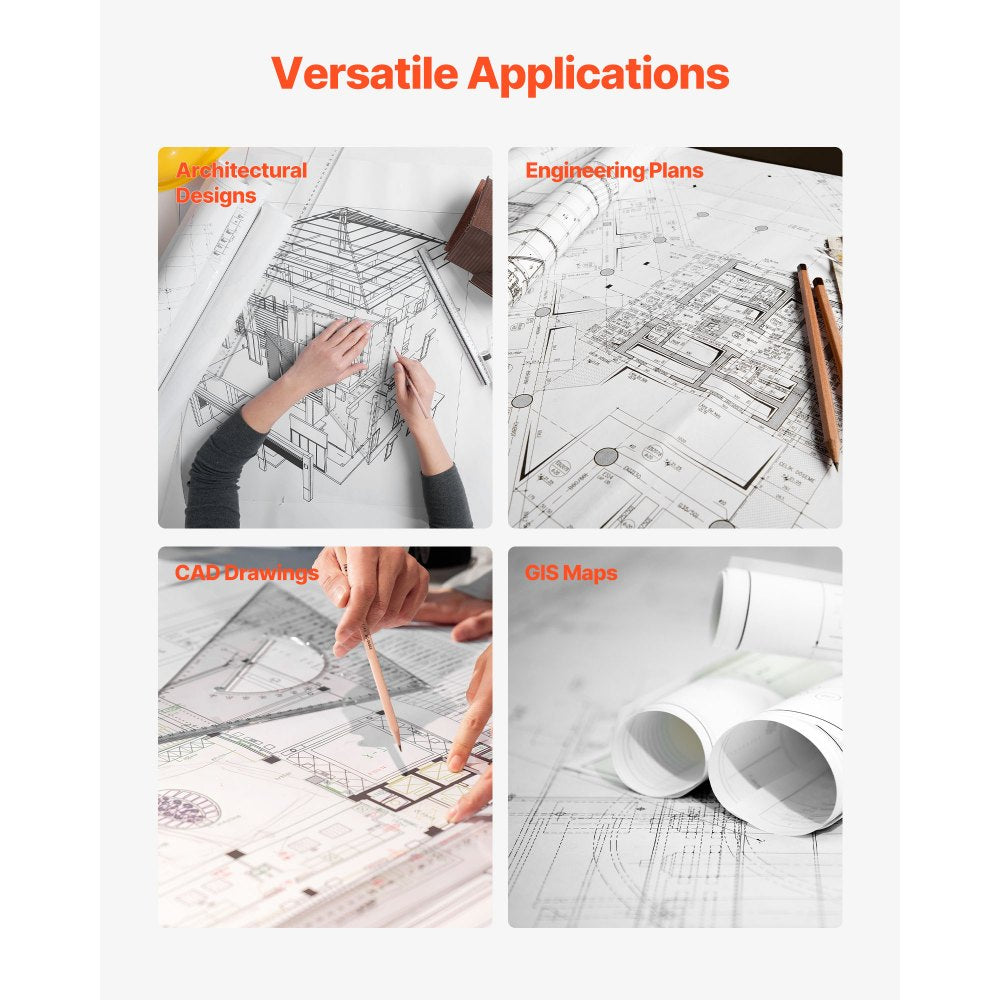 VEVOR Wide Format Paper, 24 in x 150 ft Plotter Roll, 2 Rolls CAD Bond Rolls with 2 in Core, 20 LB Bond Paper Rolls, Ideal for CAD Drawings, Engineering Plans, GIS Maps, and Architectural Designs