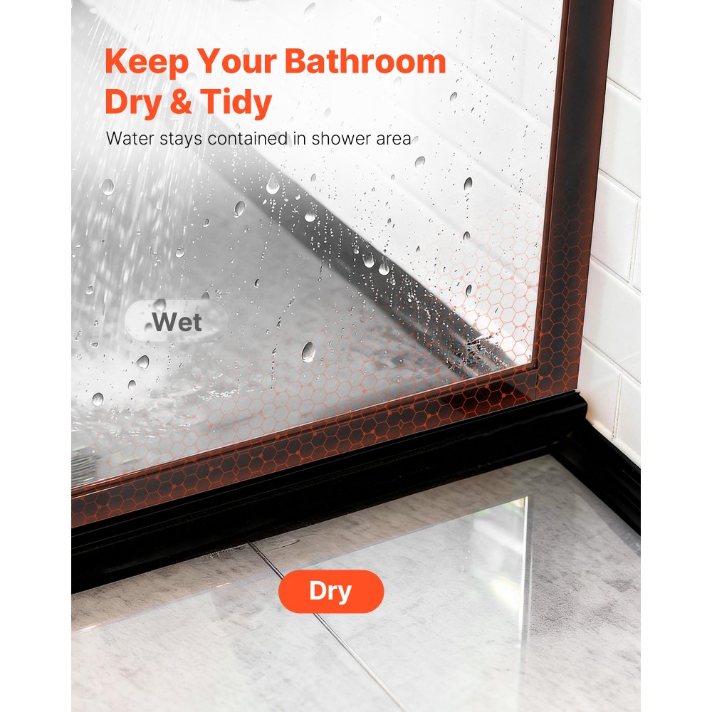 VEVOR Fixed Glass Shower Panel, 34 x 73.6 in Semi-Framed Fixed Shower Screen, 5/16 in Thick Clear Tempered Glass Door with Bottom Seal Strip and Hardware, Easy to Clean, for Bathroom, Matte Black