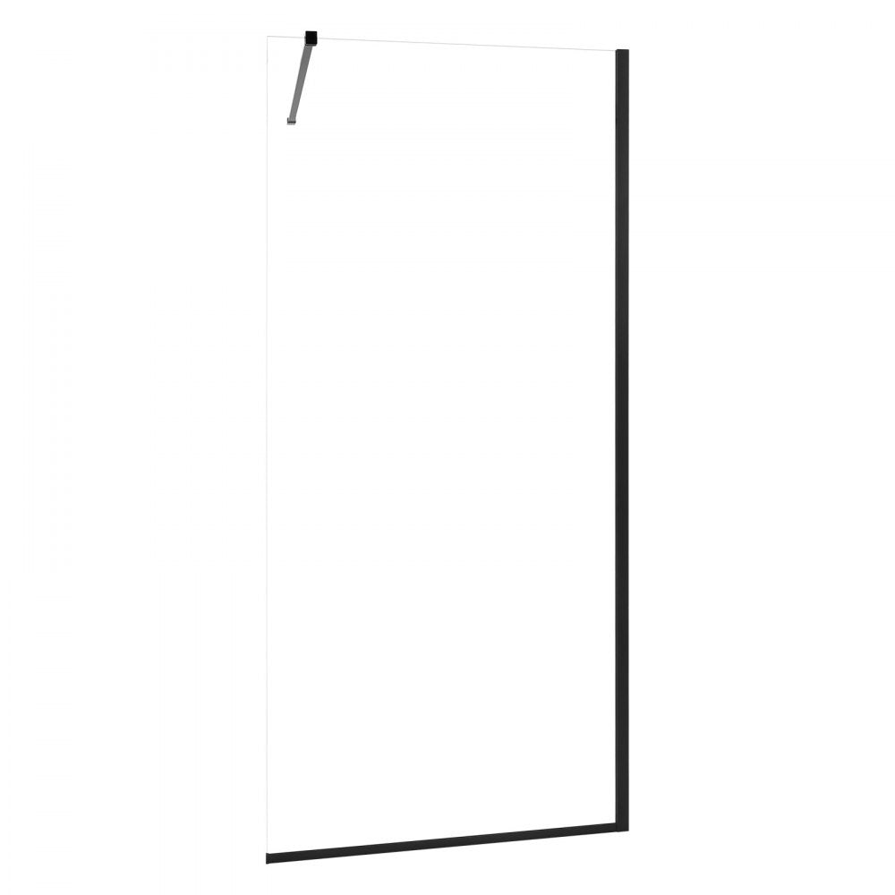 VEVOR Fixed Glass Shower Panel, 34 x 73.6 in Semi-Framed Fixed Shower Screen, 5/16 in Thick Clear Tempered Glass Door with Bottom Seal Strip and Hardware, Easy to Clean, for Bathroom, Matte Black