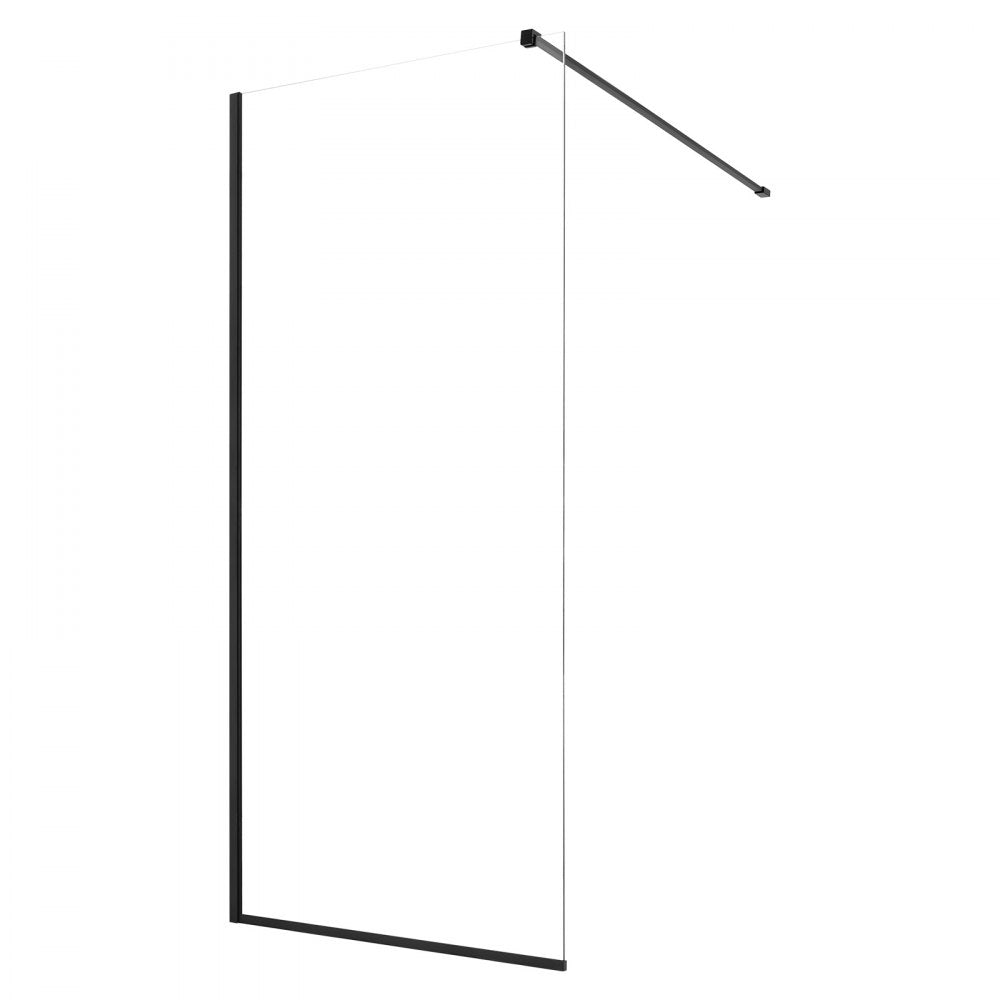 VEVOR Fixed Glass Shower Panel, 34 x 73.6 in Semi-Framed Fixed Shower Screen, 5/16 in Thick Clear Tempered Glass Door with Bottom Seal Strip and Hardware, Easy to Clean, for Bathroom, Matte Black
