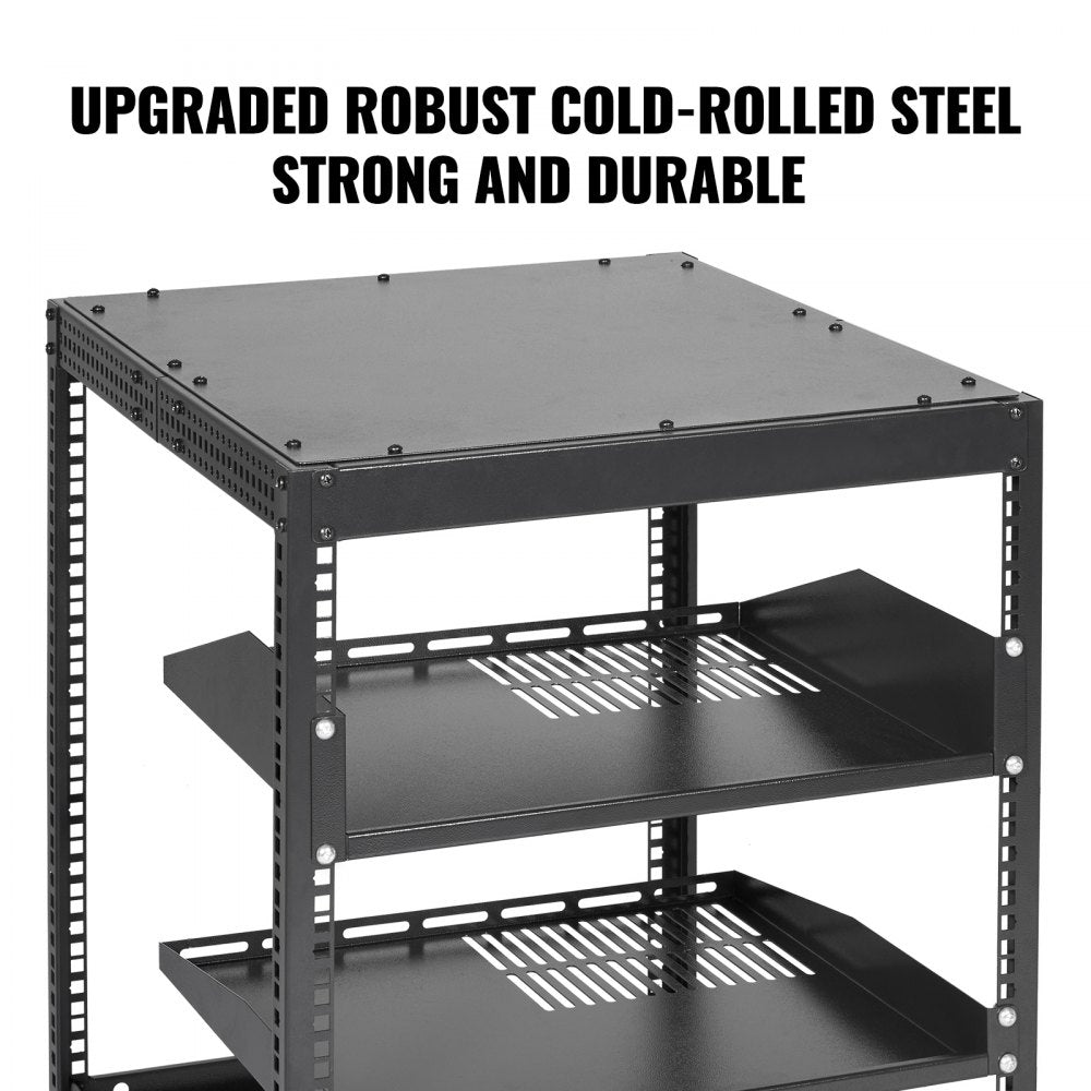 VEVOR 12U Open Frame Server Rack, 23-40 in Adjustable Depth, Free Standing or Wall Mount Network Server Rack, 4 Post AV Rack with Casters, Holds All Your Networking IT Equipment AV Gear Router Modem