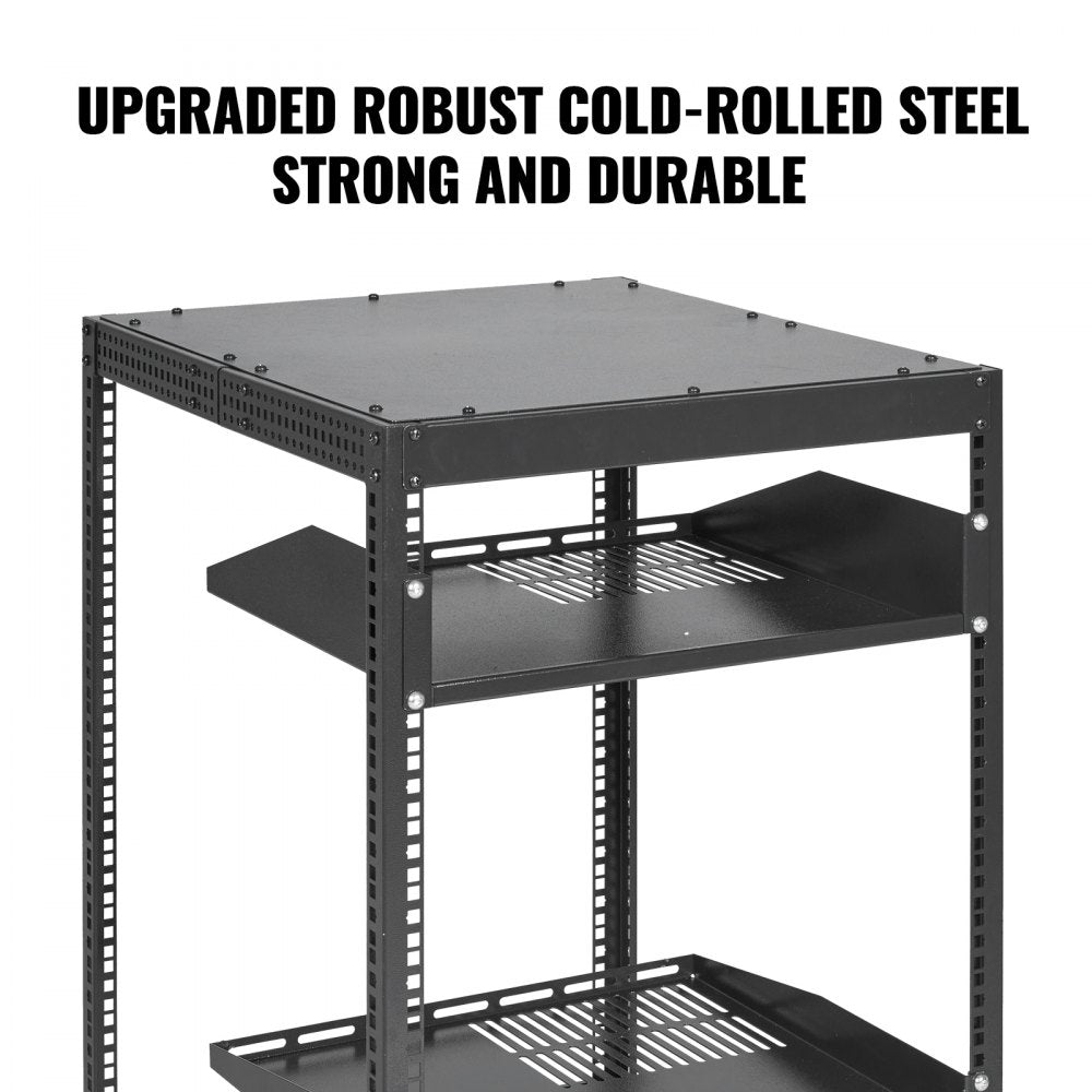 VEVOR 20U Open Frame Server Rack, 23-40 in Adjustable Depth, Free Standing or Wall Mount Network Server Rack, 4 Post AV Rack with Casters, Holds All Your Networking IT Equipment AV Gear Router Modem