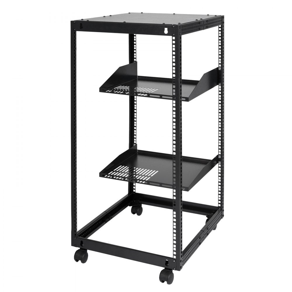 VEVOR 20U Open Frame Server Rack, 23-40 in Adjustable Depth, Free Standing or Wall Mount Network Server Rack, 4 Post AV Rack with Casters, Holds All Your Networking IT Equipment AV Gear Router Modem