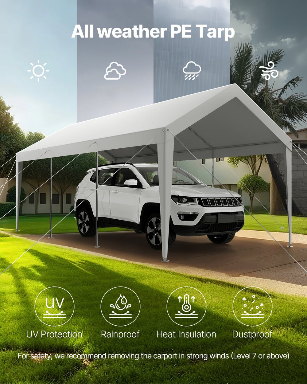 VEVOR 10 x 20 ft carport canopy - angle view 5