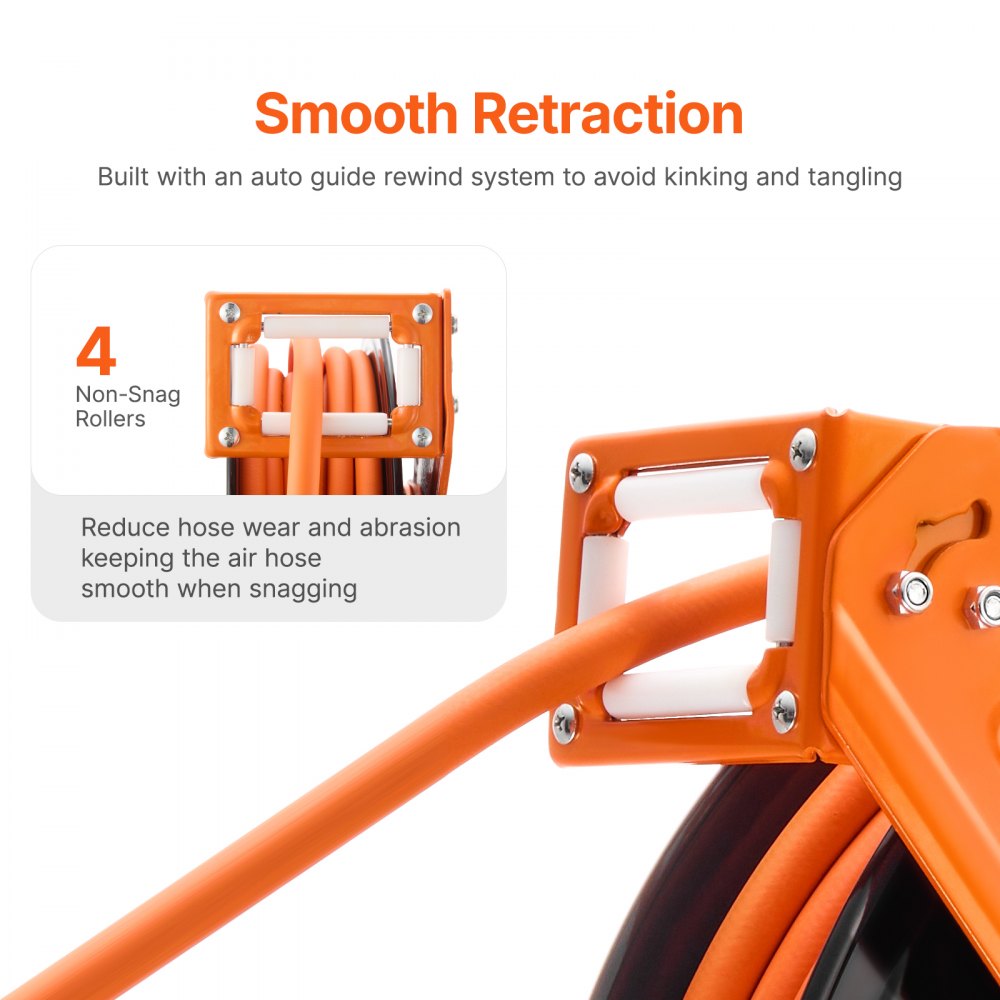 VEVOR Retractable Air Hose Reel, 3/8IN x 100FT Rubber Air Hose Max 300PSI, Air Compressor Hose Reel Auto-Rewind with 5FT Lead in, Ceiling/Wall Mount Heavy Duty Single Arm Steel Reel, 1/4" NPT Fitting