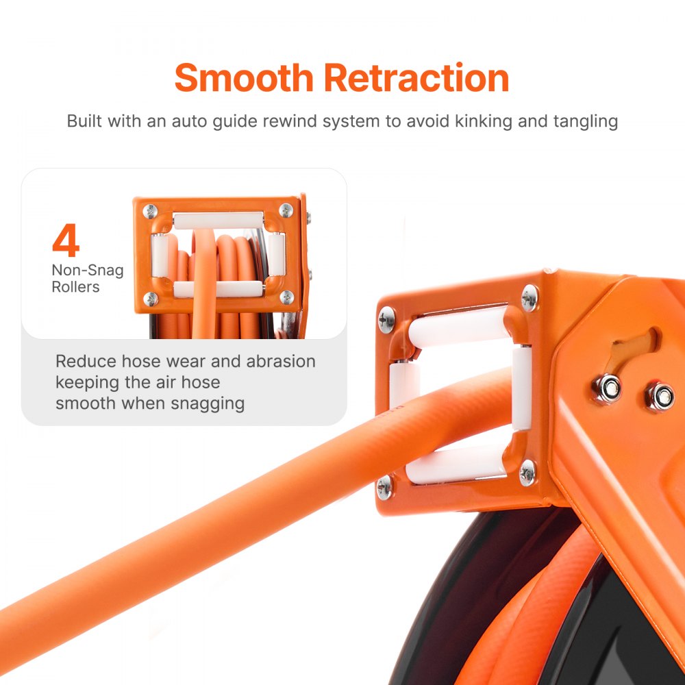 VEVOR Retractable Air Hose Reel, 1/2 IN x 50 FT Hybrid Air Hose Max 300PSI, Air Compressor Hose Reel Auto-Rewind with 5FT Lead in, Ceiling/Wall Mount Heavy Duty Single Arm Steel Reel, 1/2" NPT Fitting