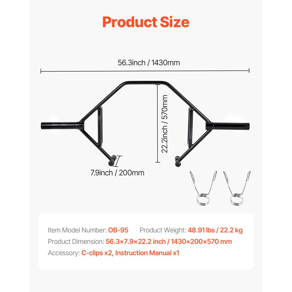 VEVOR Trap Bar Hex Bar, Open-Ended Frame Hex Barbell, 2-Inch 800 LBS Capacity Shrug Bars with Knurled Grips, Weightlifting and Strength Training Equipment, Home Gym for Squats Deadlifts Shoulder Press