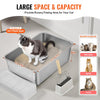 VEVOR Cat Litter Box, 8 inches Deep, XL Extra Large Stainless Steel Cat Litter Box with Scoop, Wide Filtering Foot Board & High Sides, Enclosed Odor-Free Easy-to-Clean Litter Box, Fit for Big Cats