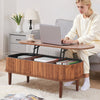 VEVOR 39.4 in Lift Top Coffee Table, Fluted Oval Coffee Table with 3 Hidden Compartment, Mid Century Wooden Oval Center Desk with Storage, Lift Up Tabletop for Home & Office, Easy Assembly, Walnut