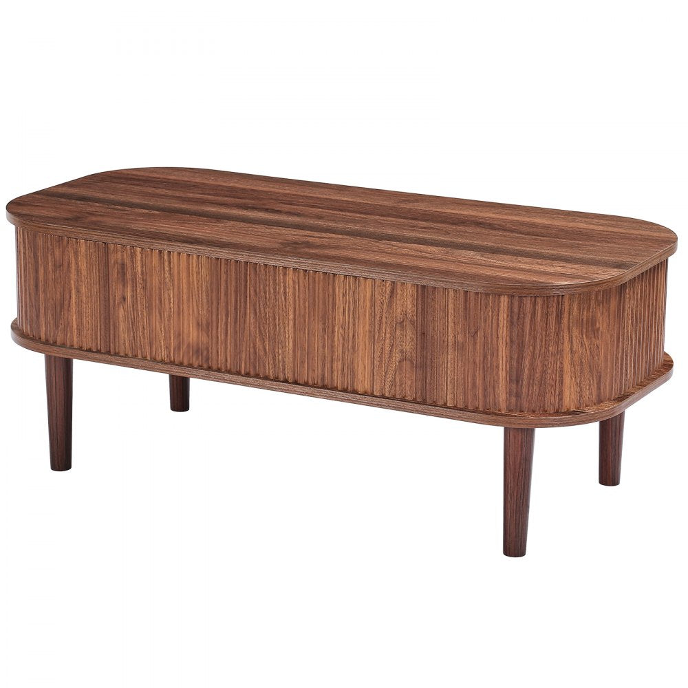 VEVOR 39.4 in Lift Top Coffee Table, Fluted Oval Coffee Table with 3 Hidden Compartment, Mid Century Wooden Oval Center Desk with Storage, Lift Up Tabletop for Home & Office, Easy Assembly, Walnut