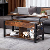 VEVOR Lift Top Coffee Table, 41.7 in Rectangle Coffee Table with Extra Storage Pockets, Pop Up Coffee Table for Living Room, Brown