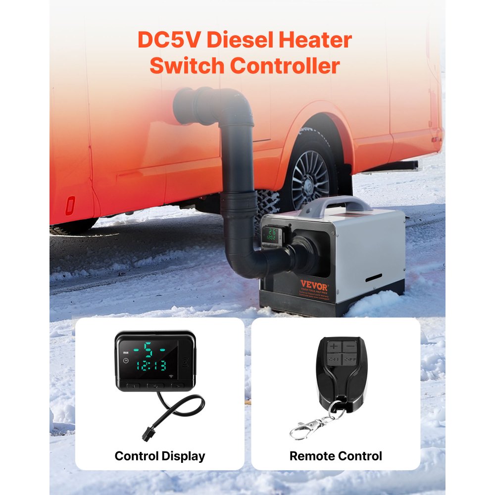 VEVOR Diesel Air Heater Controller, DC5V Universal Diesel Air Heater Controller Thermostat Switch, Parking Heaters Controllers with LCD Display and Remote Control, Fits for 2KW/5KW/8KW Diesels Heaters