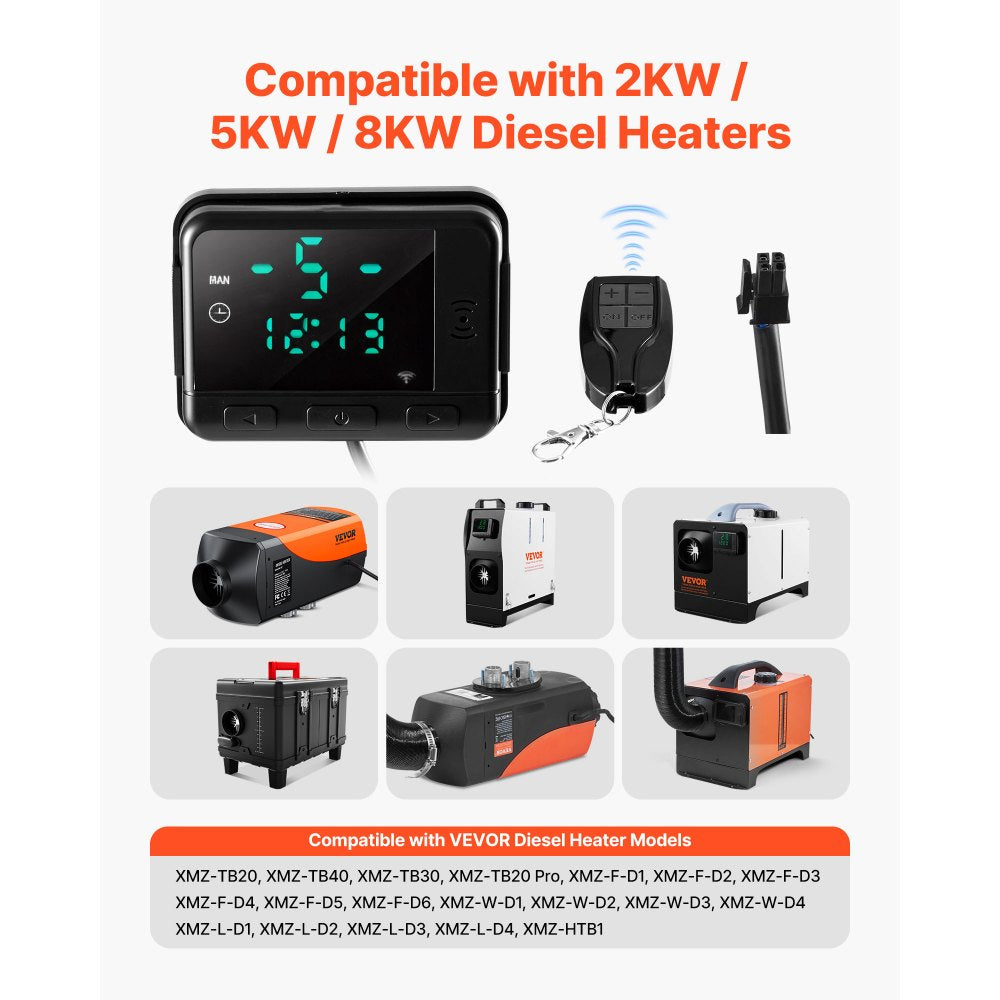 VEVOR Diesel Air Heater Controller, DC5V Universal Diesel Air Heater Controller Thermostat Switch, Parking Heaters Controllers with LCD Display and Remote Control, Fits for 2KW/5KW/8KW Diesels Heaters