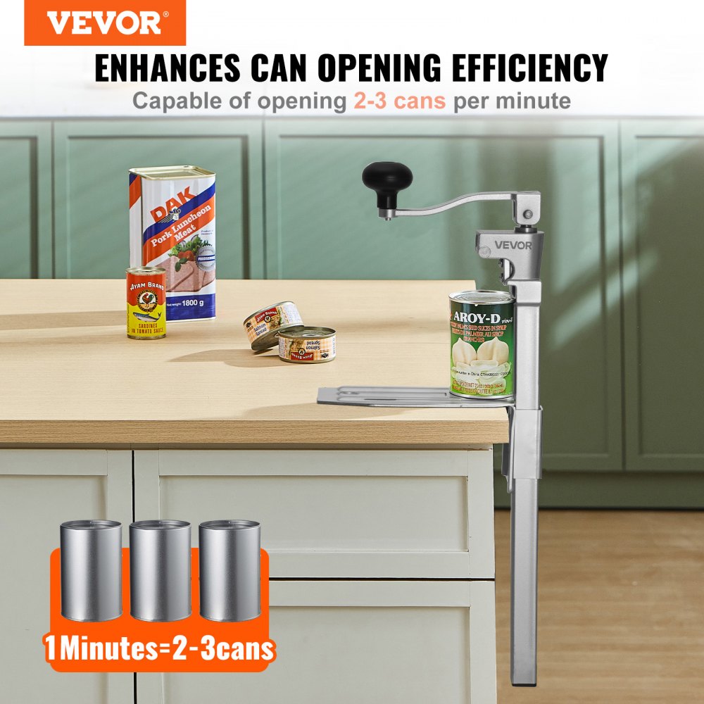 VEVOR Commercial Can Opener, Heavy-Duty Manual Tabletop Cans Opener for Cans Up to 11.8 in Height, Height-Adjustable Professional Can Openers Fixed with Screws, for Restaurant, Hotel, and Food Store