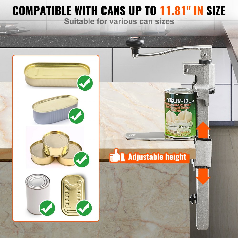 VEVOR Manual Can Opener, Sturdy Tabletop Can Opener for Big Cans, Durable with Stand, Height-Adjustable Professional Jar Opener, Suitable for Cans Up to 11.8" High, Ideal for Restaurants, Hotels, H