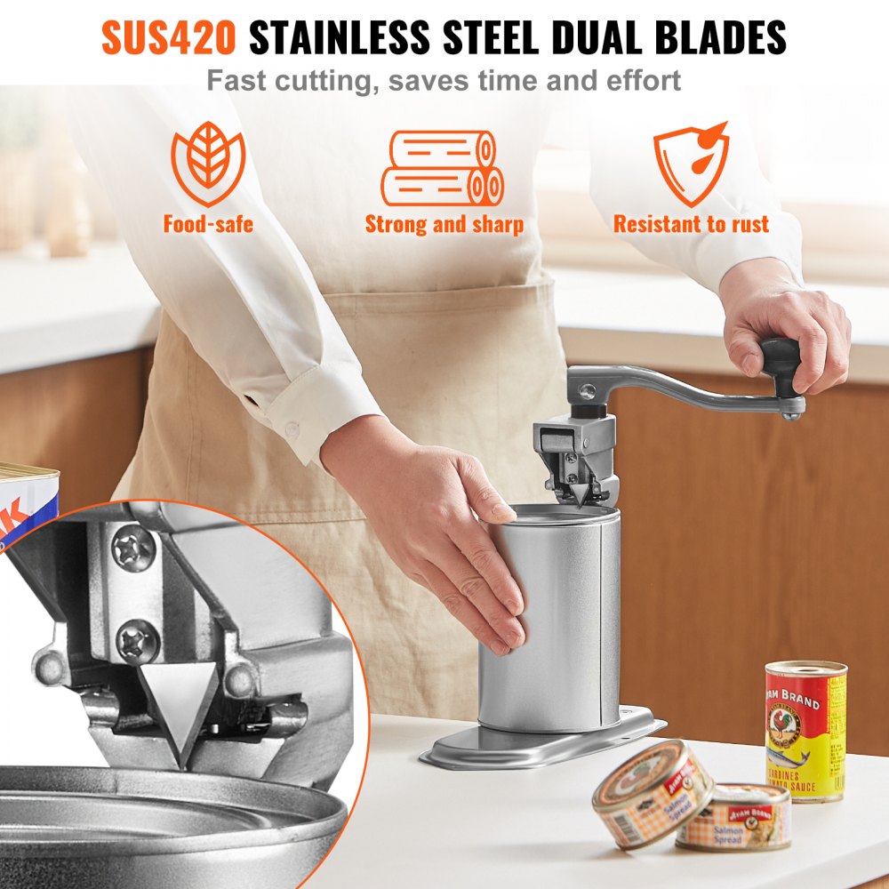 VEVOR Commercial Can Opener, Heavy-Duty Manual Tabletop Cans Opener for Cans Up to 11.8 in Height, Height-Adjustable Can Openers Fixed with Screws & Table Clamp, for Restaurant, Hotel, and Food Store