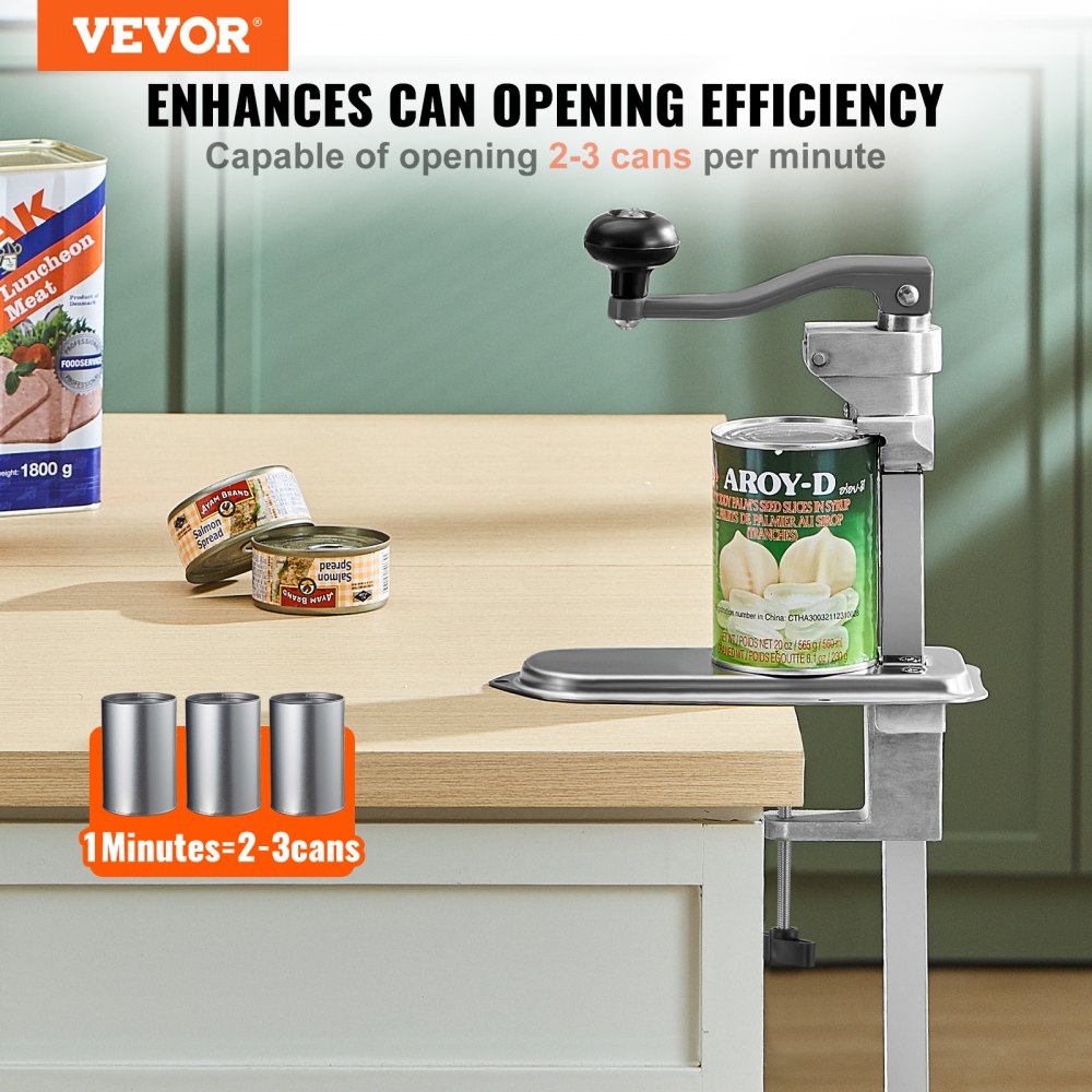 VEVOR Commercial Can Opener, Heavy-Duty Manual Tabletop Cans Opener for Cans Up to 15.75 in Height, Height-Adjustable Can Openers Fixed with Screws & Table Clamp, for Restaurant, Hotel, and Food Store