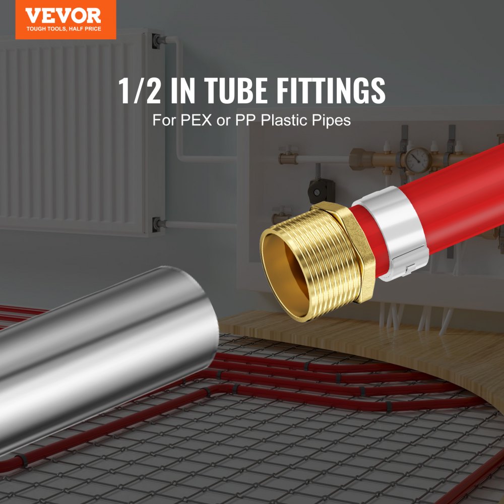 VEVOR Pipe Fittings, 1/2" 25PCS Brass Pipe Fittings, Clamp-style 1/2 NPT External Thread Pipe Connector Brass Air Fittings, Plumbing Fittings NPT Adapter for Heating/Shower Systems, Water Pipes