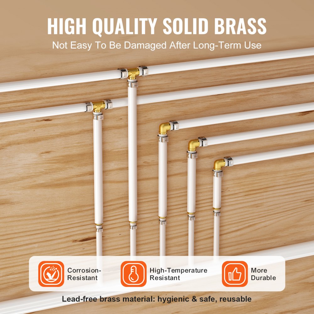 VEVOR Pipe Fittings, 1/2" 25PCS Brass Pipe Fittings, Clamp-style 1/2 NPT External Thread Pipe Connector Brass Air Fittings, Plumbing Fittings NPT Adapter for Heating/Shower Systems, Water Pipes