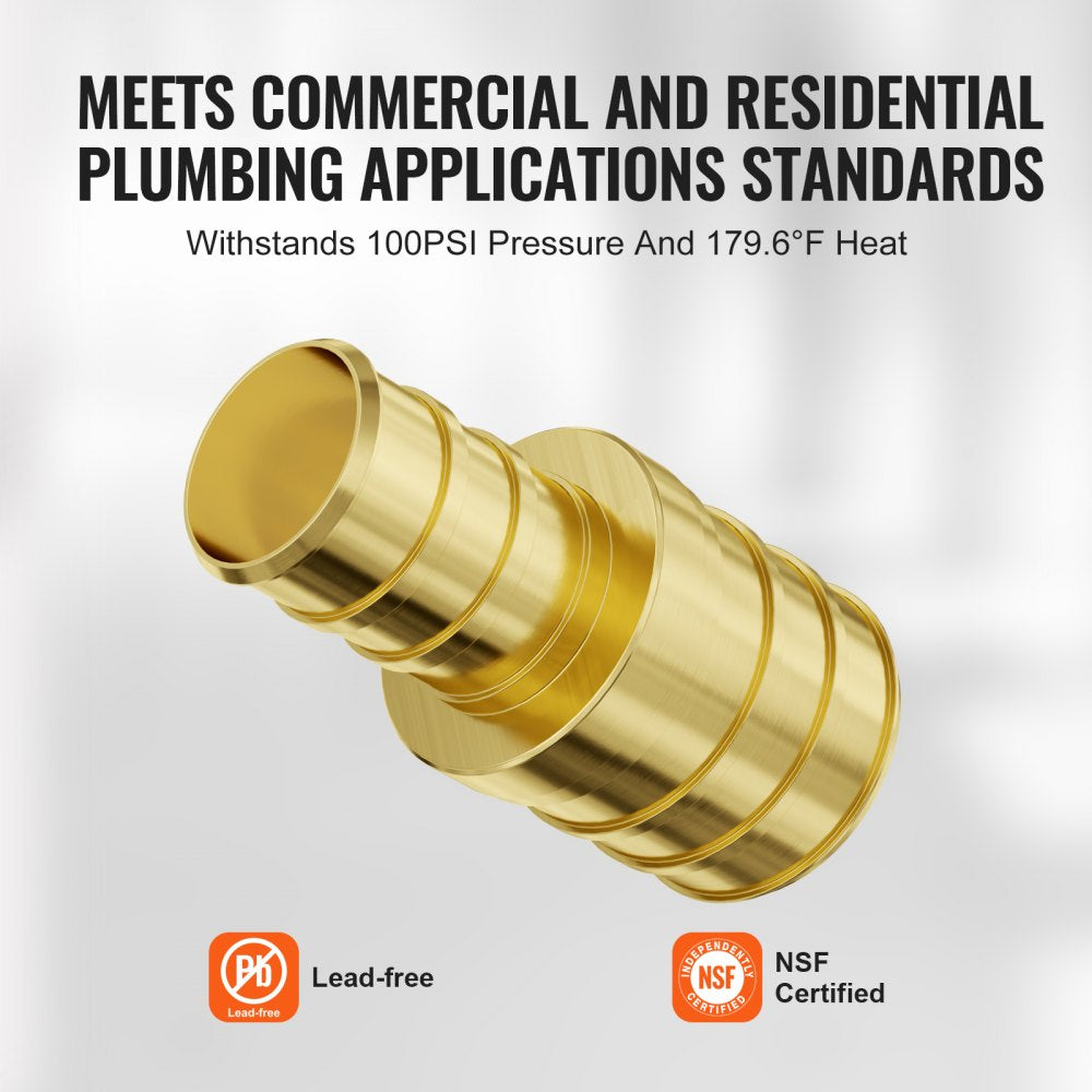 VEVOR Pipe Fittings, 1/2"-3/4" 50PCS Brass Pipe Fittings, Clamp-style 1/2 NPT Internal Thread Pipe Connector Brass Air Fittings, Heavy Duty Plumbing Fittings NPT Adapter for Heating/Shower Systems, Water Pipes