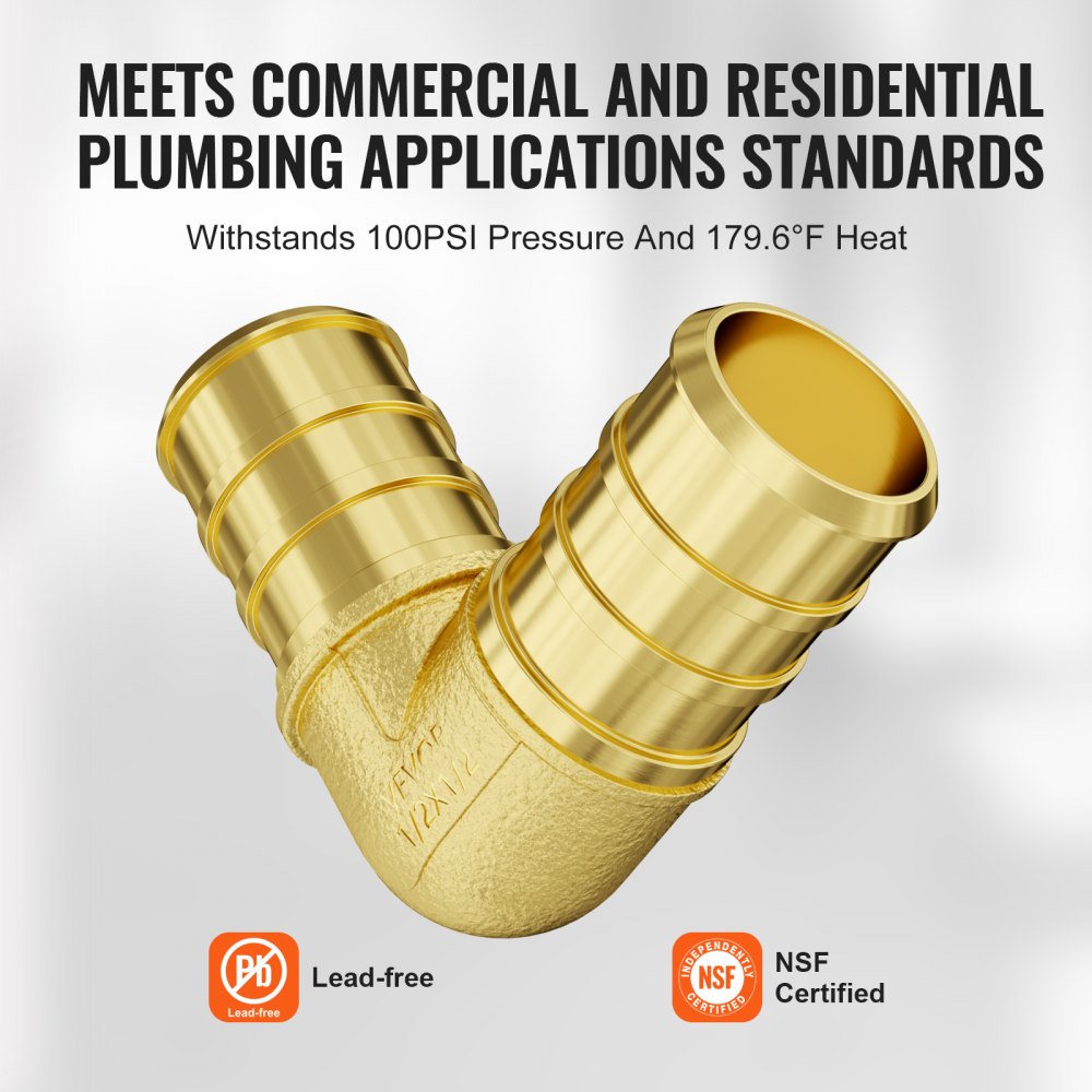 VEVOR Pipe Fittings, 1/2" 50PCS Brass Pipe Fittings, Clamp-style Elbows Pipe Connector Brass Air Fittings, Heavy Duty Plumbing Fittings Tube Adapter for Heating/Shower Systems, Outdoor Water Pipes