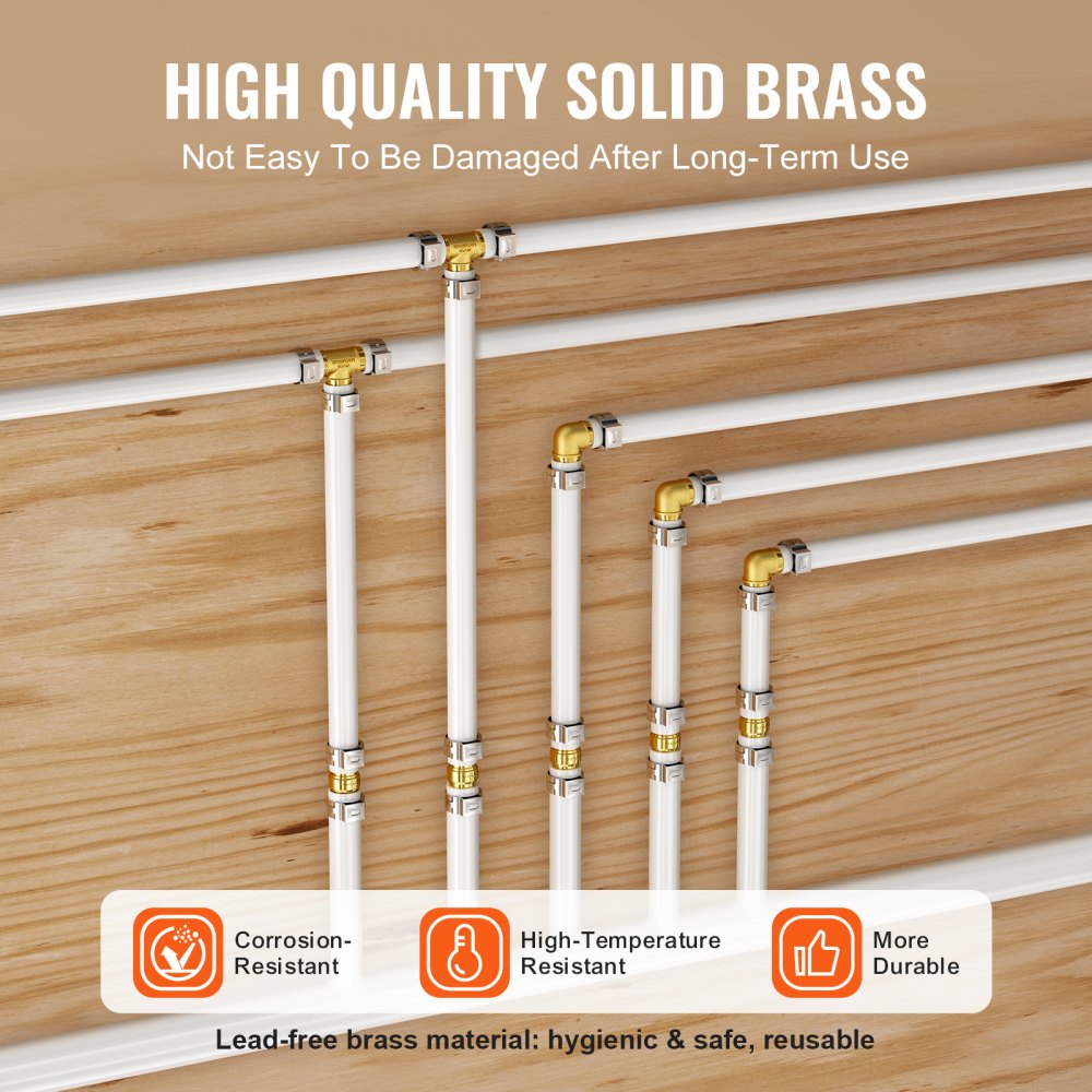 VEVOR Pipe Fittings, 3/4" 50PCS Brass Pipe Fittings, Clamp-style Straight-Through Pipe Connector Brass Air Fittings, Heavy Duty Plumbing Fittings Tube Adapter for Heating/Shower Systems,Water Pipes