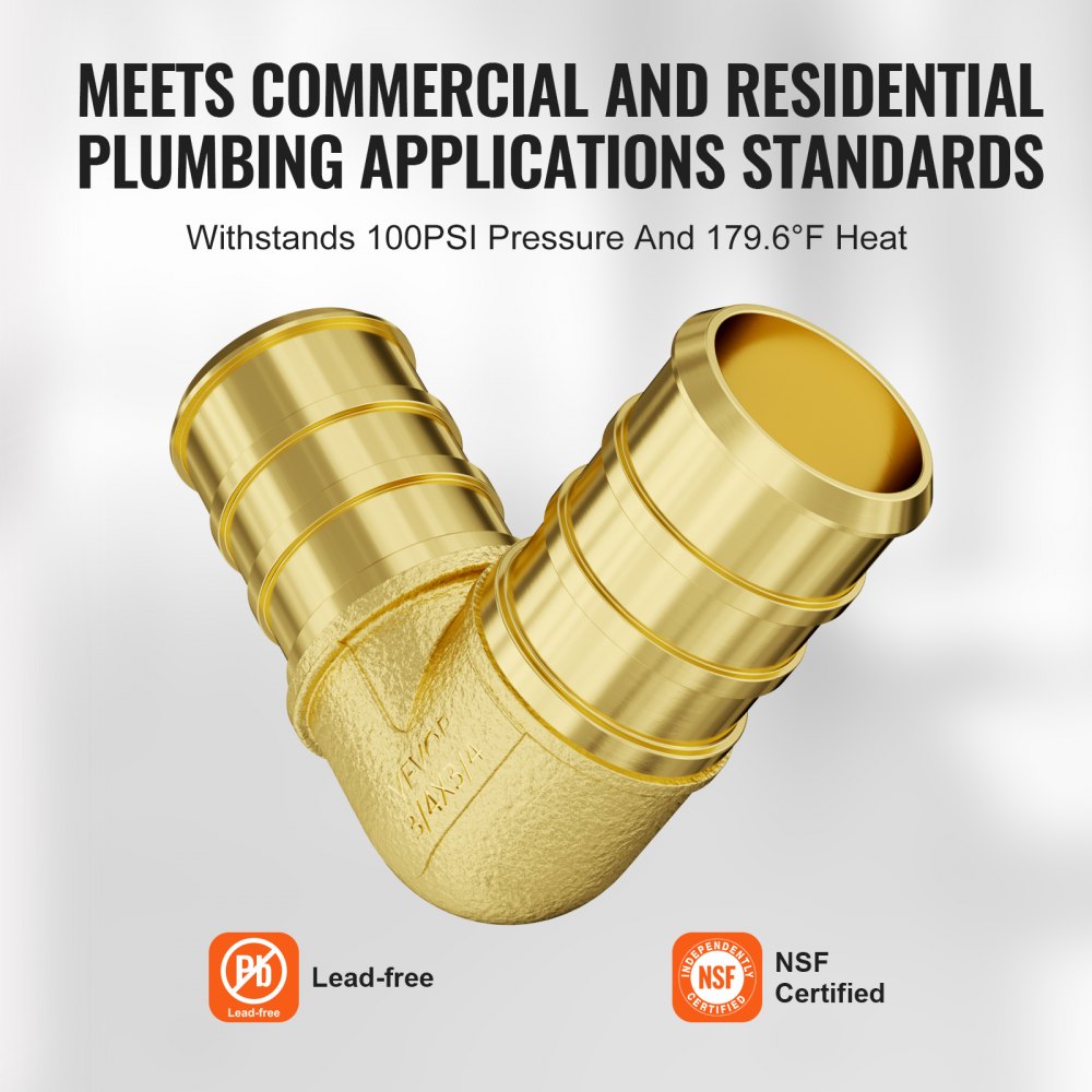 VEVOR Pipe Fittings, 3/4" 50PCS Brass Pipe Fittings, Clamp-style Elbows Pipe Connector Brass Air Fittings, Heavy Duty Plumbing Fittings Tube Adapter for Heating/Shower Systems,Outdoor Water Pipes