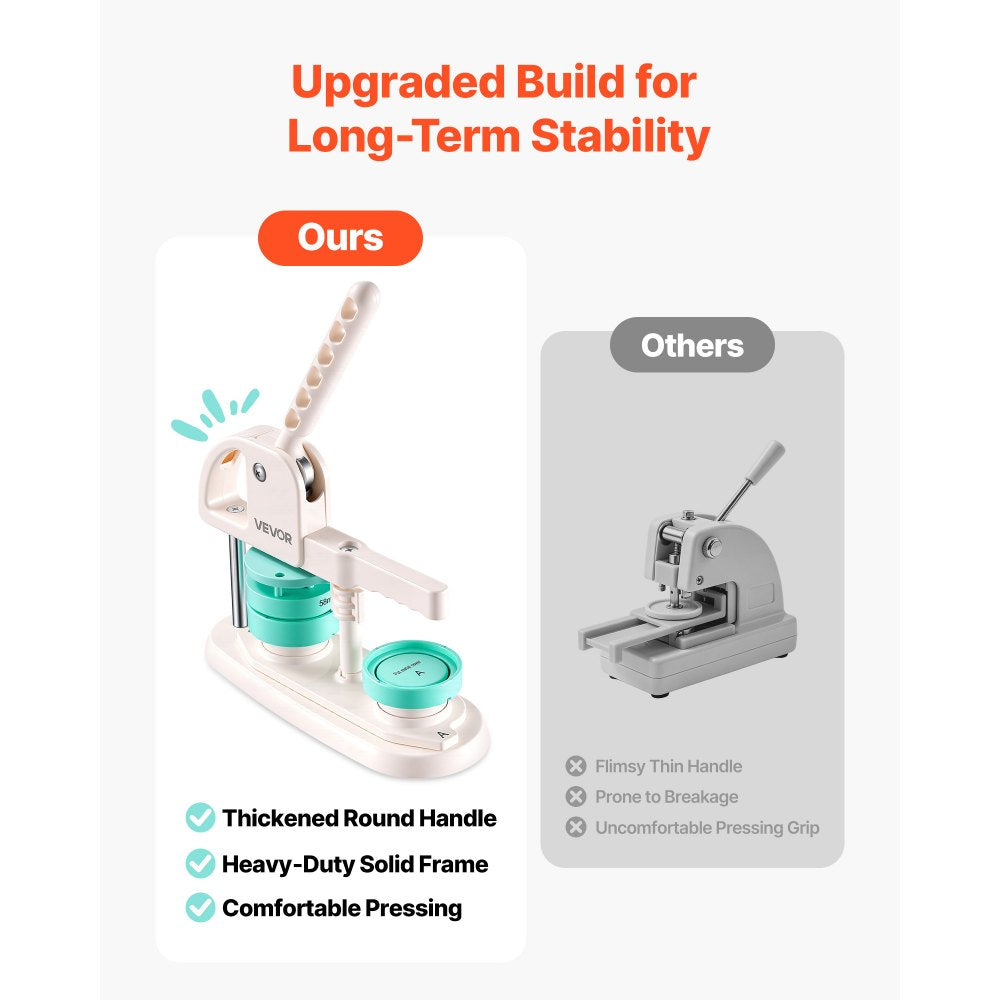 VEVOR Button Maker Machine, 1"/1.25"/2.25"(25/32/58 mm), Quick-Change Plastic Pin Maker, 300pcs Button Parts, Circle Cutter and Magic Book, Reinforced Handle, for DIY Badges, Pins, Key Chains